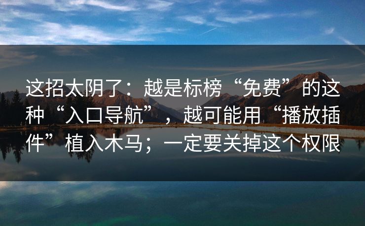 这招太阴了：越是标榜“免费”的这种“入口导航”，越可能用“播放插件”植入木马；一定要关掉这个权限