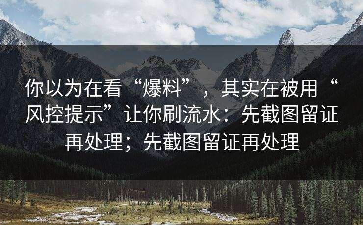 你以为在看“爆料”，其实在被用“风控提示”让你刷流水：先截图留证再处理；先截图留证再处理