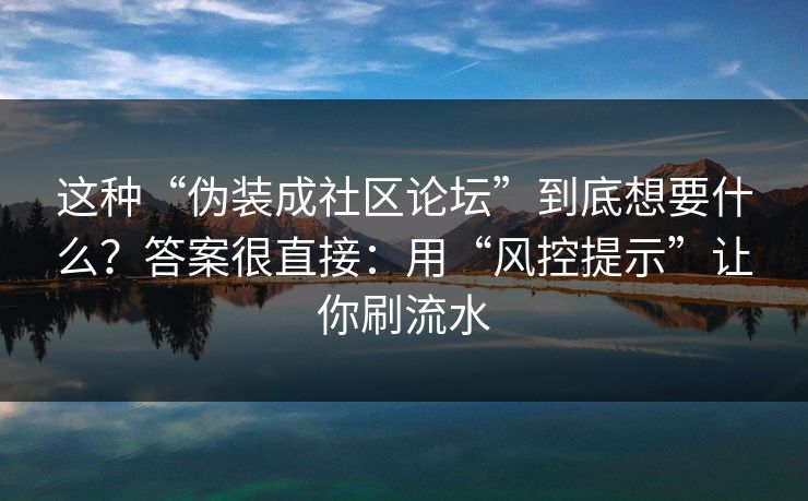 这种“伪装成社区论坛”到底想要什么？答案很直接：用“风控提示”让你刷流水