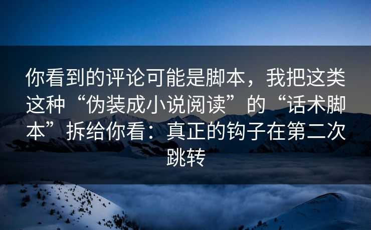 你看到的评论可能是脚本，我把这类这种“伪装成小说阅读”的“话术脚本”拆给你看：真正的钩子在第二次跳转