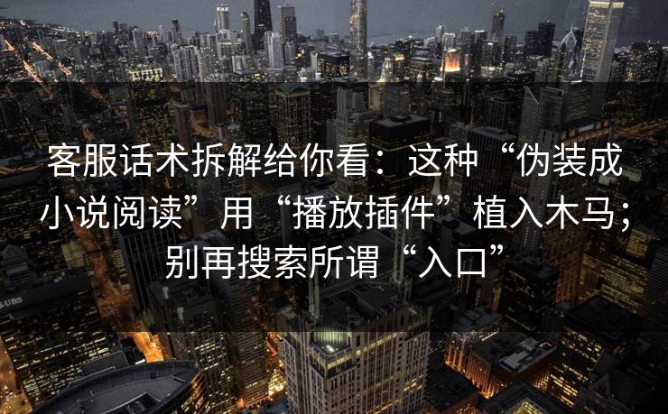 客服话术拆解给你看：这种“伪装成小说阅读”用“播放插件”植入木马；别再搜索所谓“入口”
